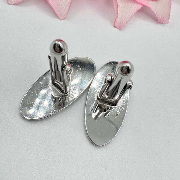 Vintage Swank Cufflinks Matte Shiny Silver Tone Oval Signed Textured Retro Cool - Picture 4 of 10